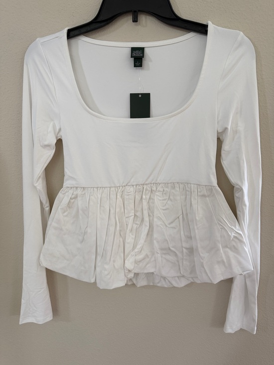 wild fable Tops - wild fable White Scoop Neck Peplum Long-Sleeve Top